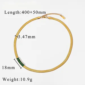 Stainless Steel Multicolor Rectangular Zircon Women Necklace