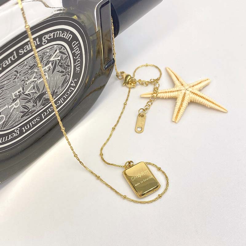 18K Gold Plated Steel Rectangle Custom Letter Necklace