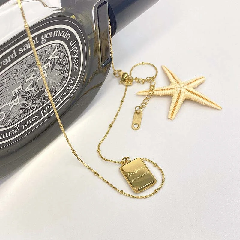 18K Gold Plated Steel Rectangle Custom Letter Necklace