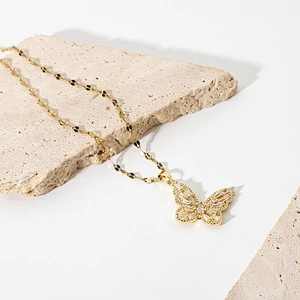 Butterfly Zirconia Pendant Stainless Steel Women Necklace