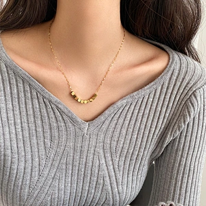 Stainless Steel Small Cubic Beads Exquisite Chain Necklace