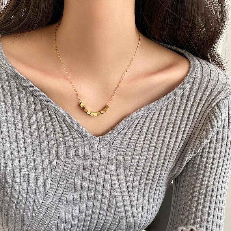 Stainless Steel Small Cubic Beads Exquisite Chain Necklace