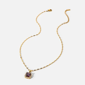 Fashion Necklace Purple Steel Zircon Pendant Necklace Women