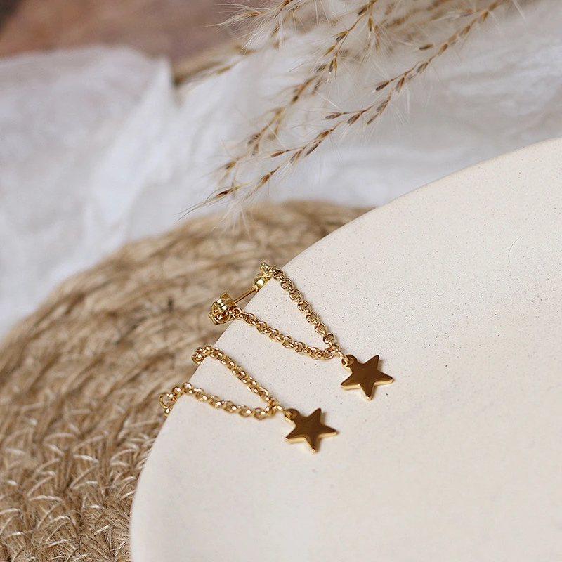 Stainless Steel Chain Star Long Tassel Earrings