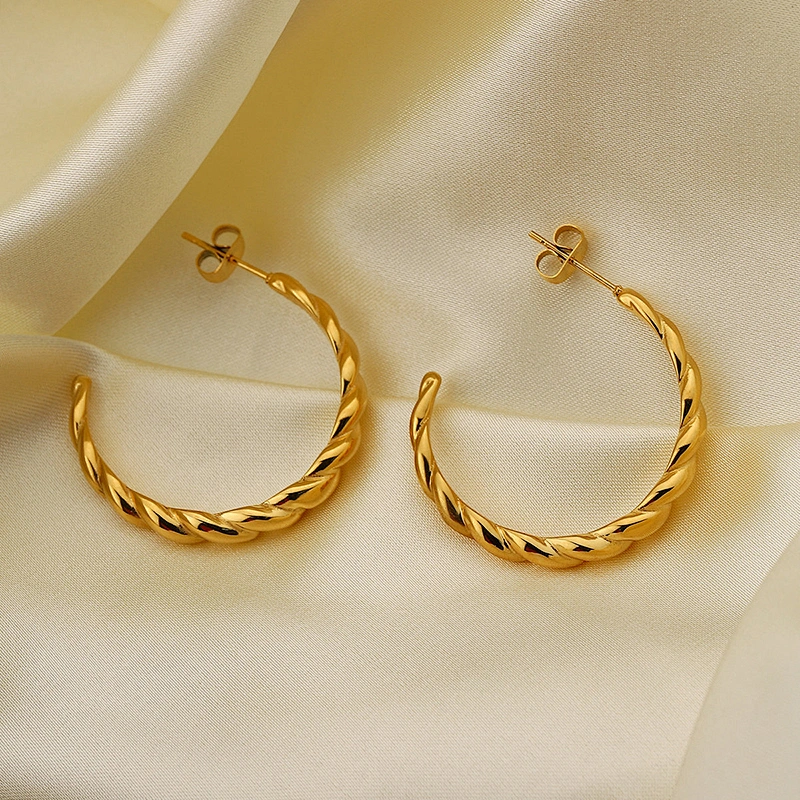 Gold Twist Hoop Earrings 18K Stainless Steel Hoop Earrings