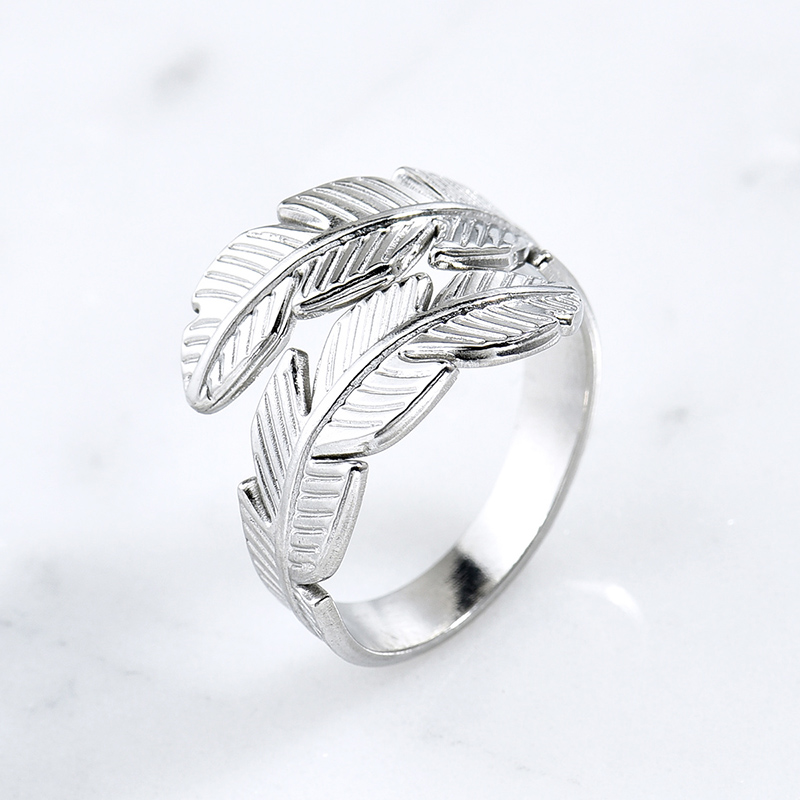 Adjustable Silver Feather Stainless Steel Rings Manufacturer