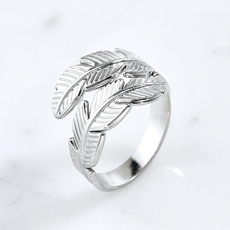 Adjustable Silver Feather Stainless Steel Rings Manufacturer
