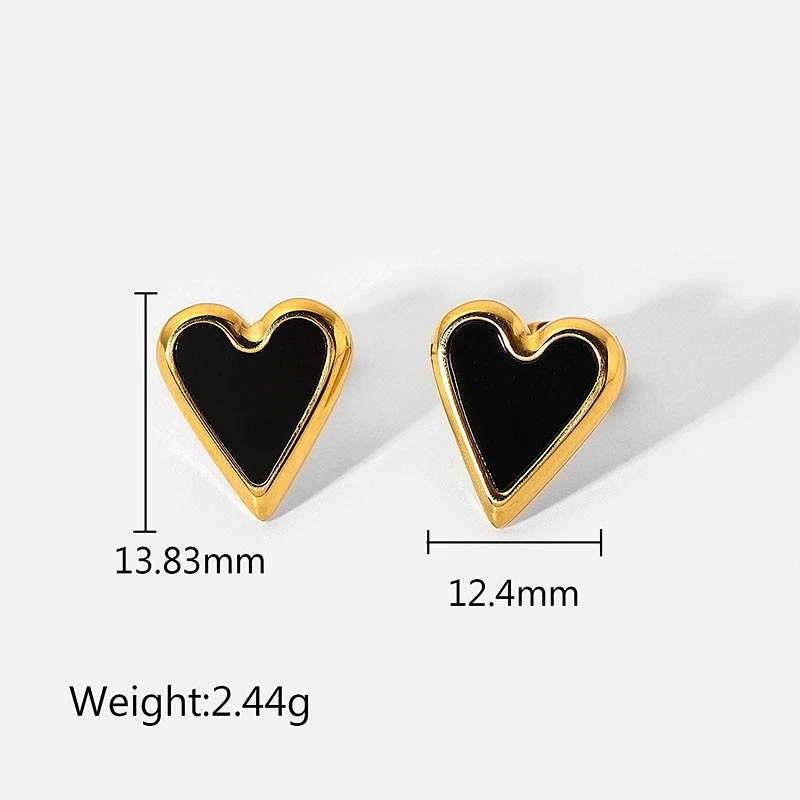 Natural Stone Stud Earrings Fashion Stainless Steel Heart Earrings