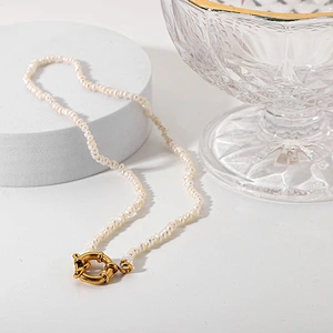 Special Lock Pendant Fresh Water Pearl 18K Gold Steel Necklace