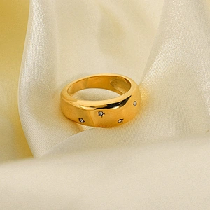 Titanium Steel Ring 18K Gold Plated Steel Women's Zircon Ring