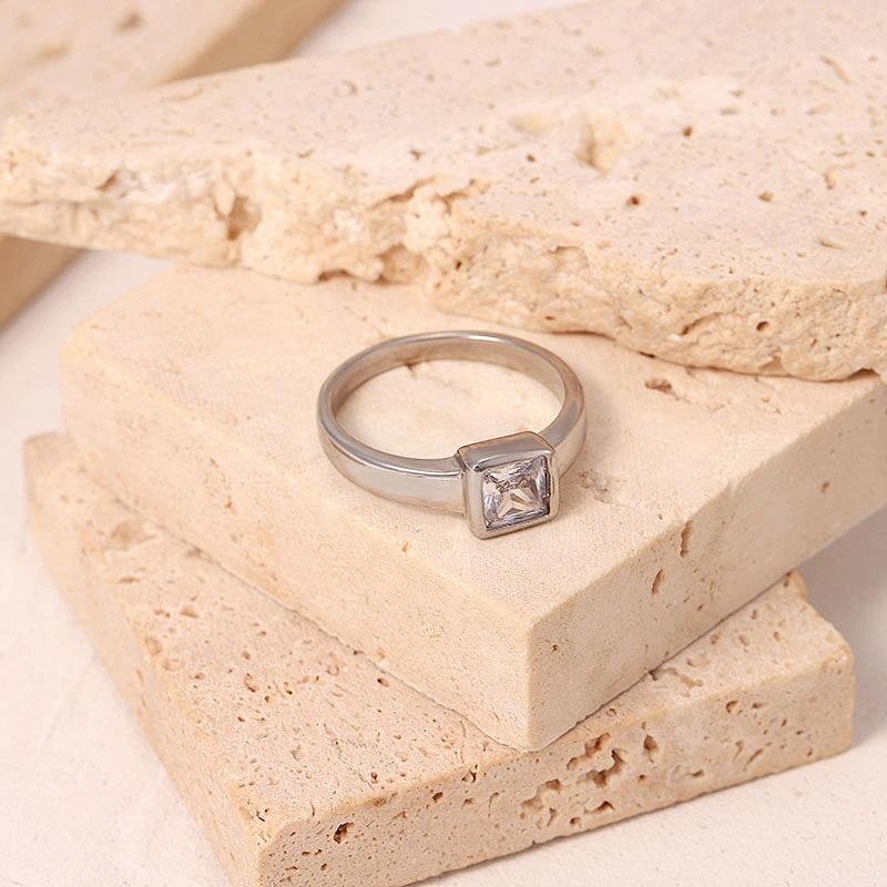 Vintage Stainless Steel Transparent Zirconia Ring Jewelry