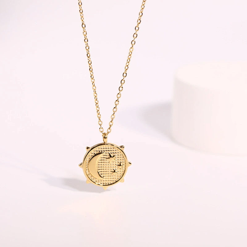 Moon Star Pendant Stainless Steel Chain Necklace