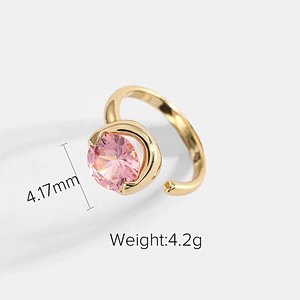 Small Charm Brass Jewelry Open Ring Pink Zircon Ring Women
