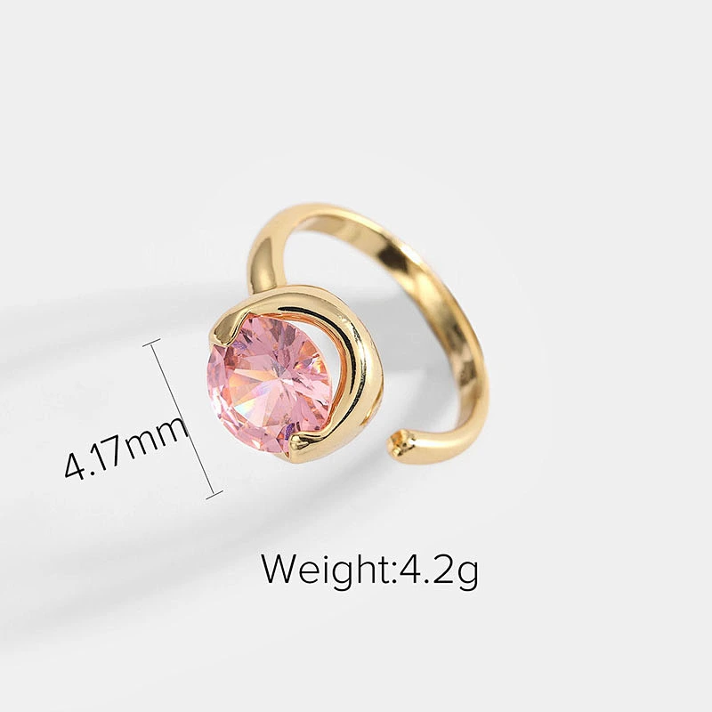 Small Charm Brass Jewelry Open Ring Pink Zircon Ring Women