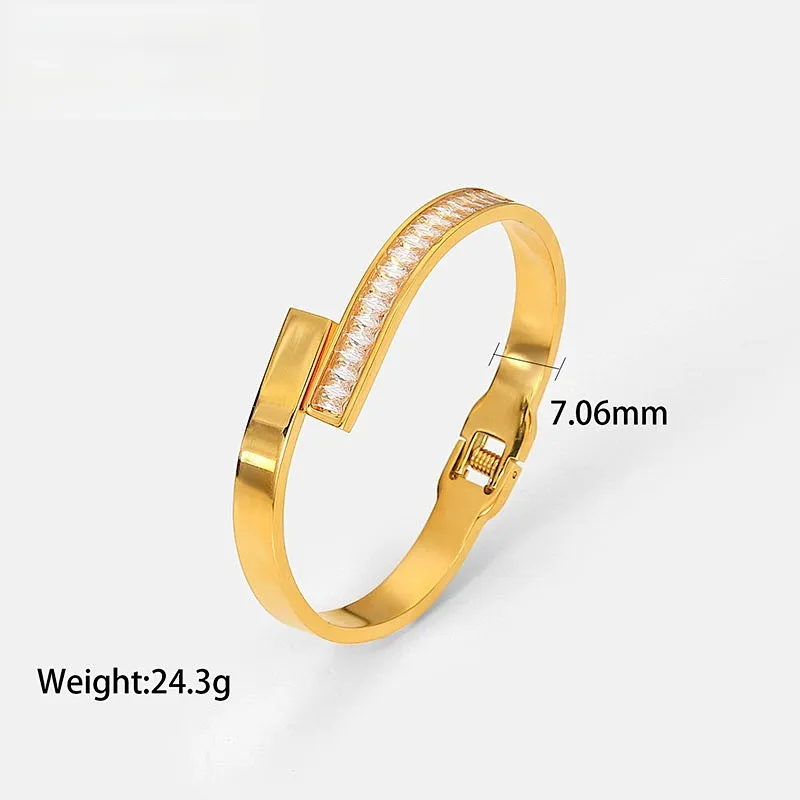 Basic 18K Gold Plated Rectangle Cubic Zircon Bangle Customize