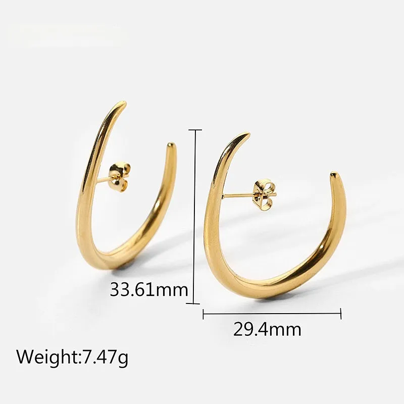 18K Gold Plated Basic Simple Steel Post Hoop Earrings
