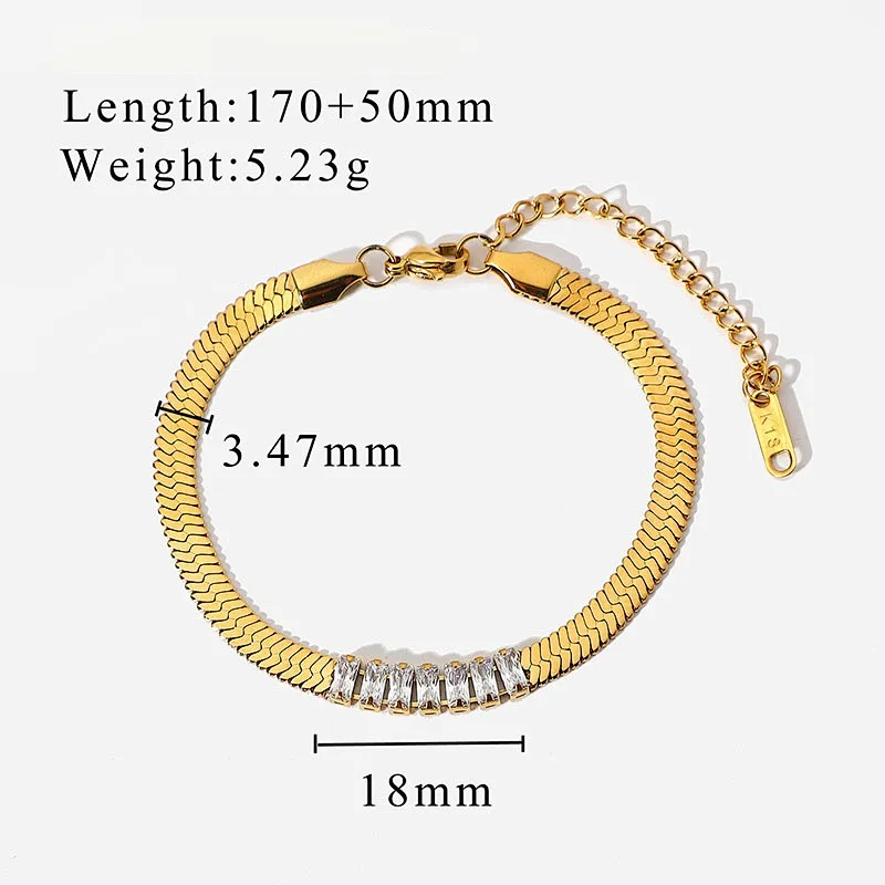 18K Gold Stainless Steel Rectangular Zircon Women Bracelet