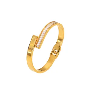 Basic 18K Gold Plated Rectangle Cubic Zircon Bangle Customize
