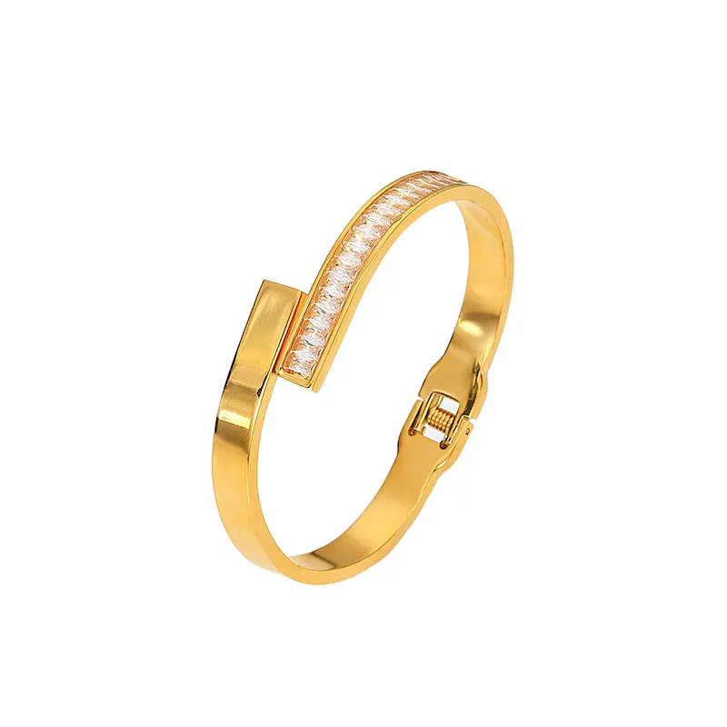 Basic 18K Gold Plated Rectangle Cubic Zircon Bangle Customize
