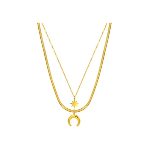 Moon Eight Awn Star Charm Layered Flat Snake Chain Necklace