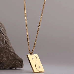 simple Stainless steel rectangle Yin and Yang charm necklace