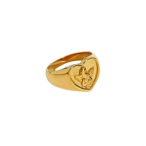 Vintage Steel Ring 18k Gold Plated Engraved Women's Ring