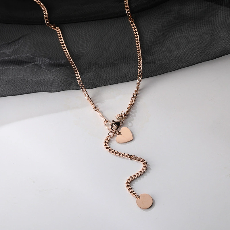 Long Tassel Heart And Round Drop Necklace
