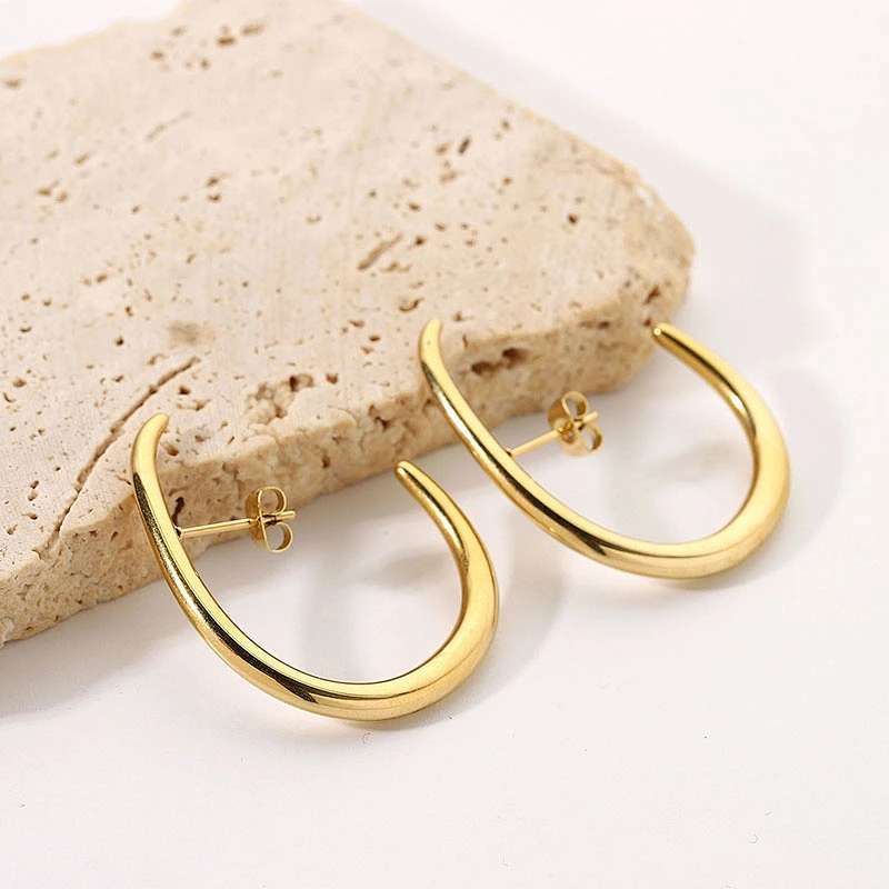 18K Gold Plated Basic Simple Steel Post Hoop Earrings