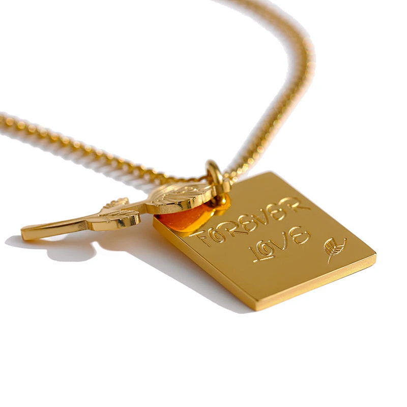Forever Love Engraved Flower Pendant Necklace