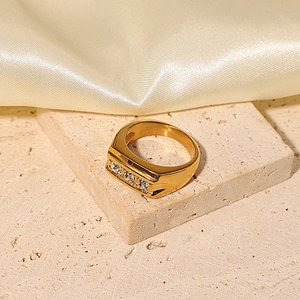 New Zircon Ring Stainless Steel Geometric Zircon Ring Party