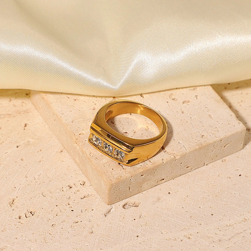 New Zircon Ring Stainless Steel Geometric Zircon Ring Party