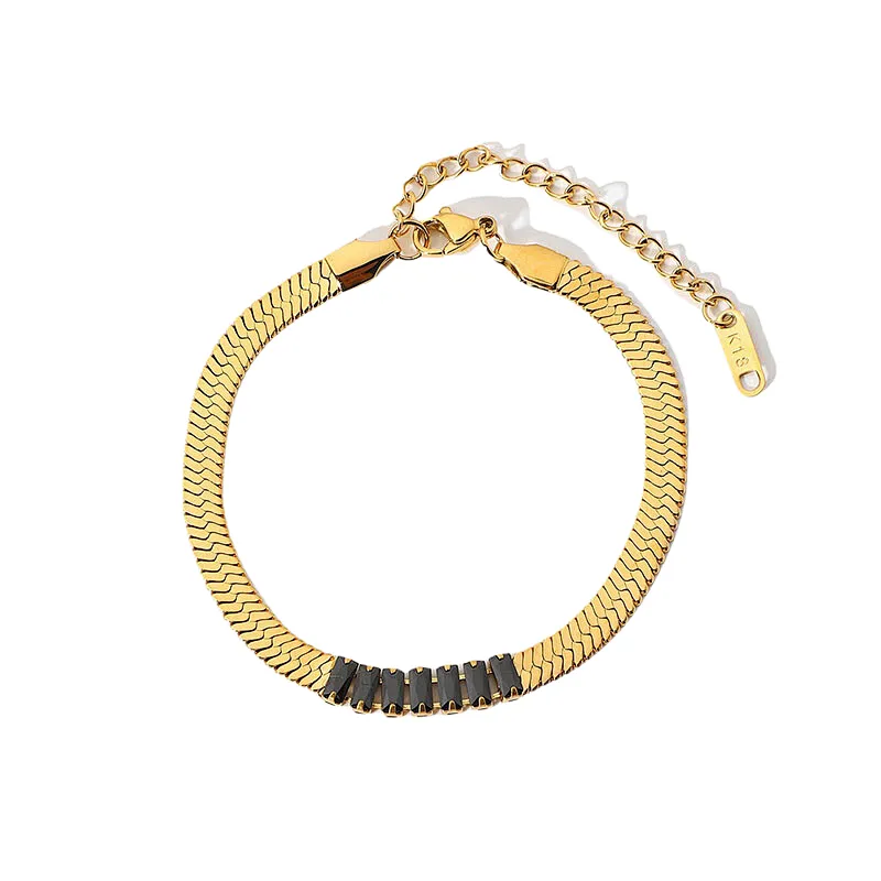 18K Gold Stainless Steel Rectangular Zircon Women Bracelet