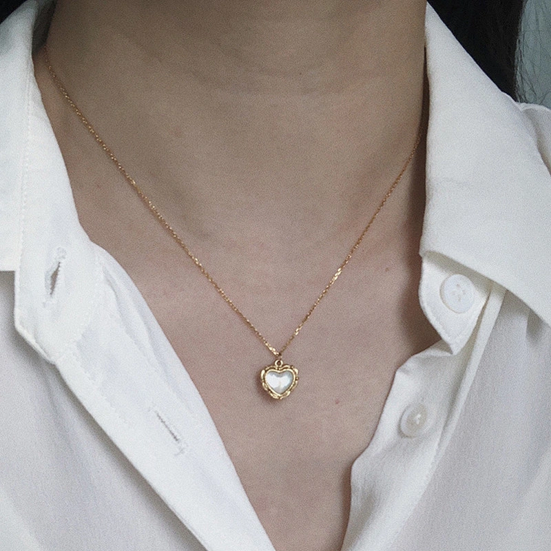 Shell Heart Charm Pendant Chain Stainless Steel Necklace