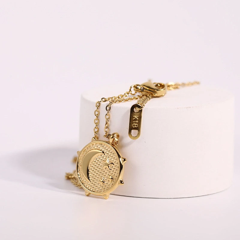 Moon Star Pendant Stainless Steel Chain Necklace