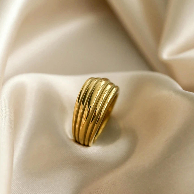 18K Gold Plated Ring Stainless Steel Threaded Textured Ring