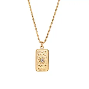 316L Rectangle Pendant Cubic Zirconia Necklace