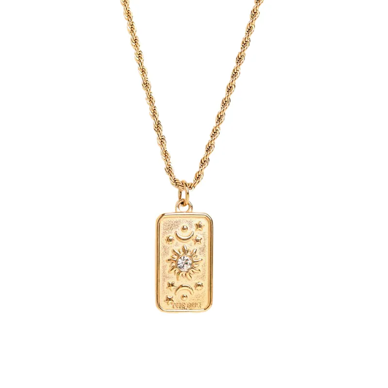 316L Rectangle Pendant Cubic Zirconia Necklace