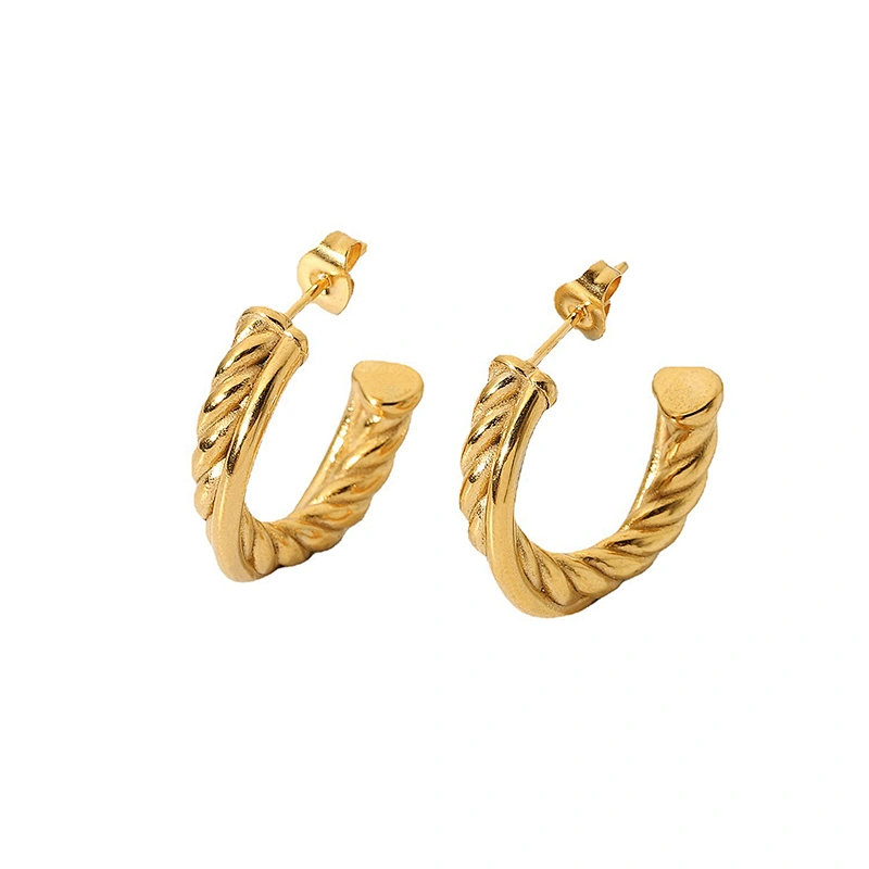 Fashion Twist Glossy C Shape Earrings Metal Hoop Earrings