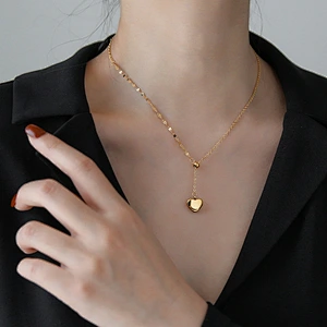 Stainless Steel Cute Heart Chain Drop Necklace