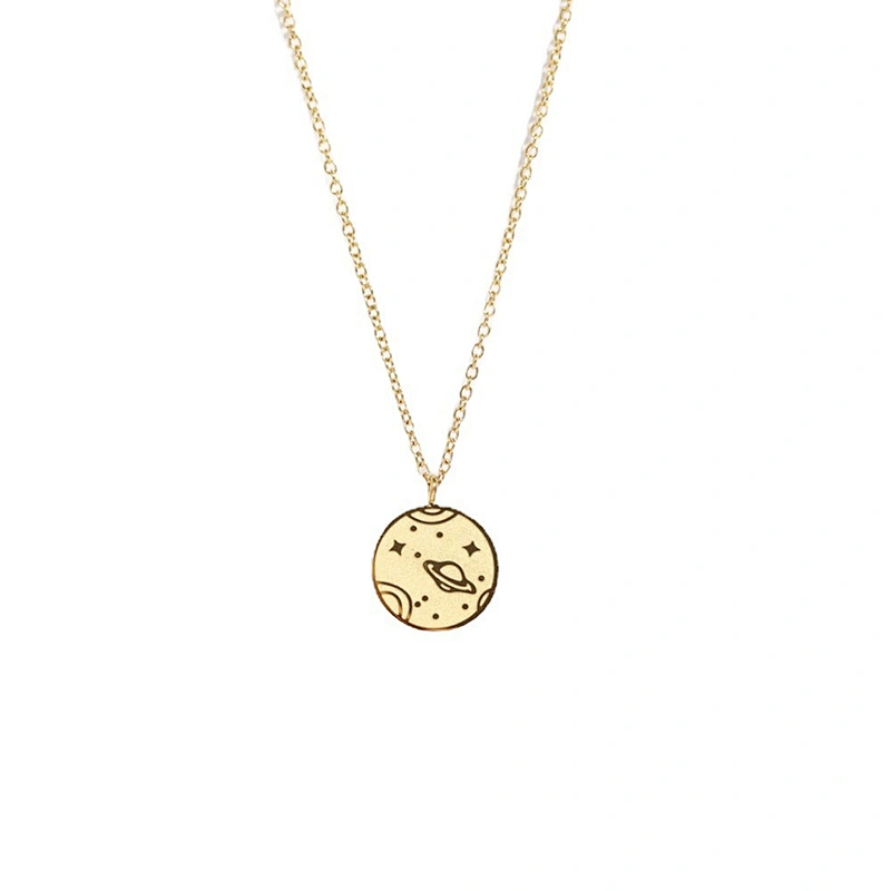 Simple Stainless Steel Tiny Chain Universe Charm Necklace