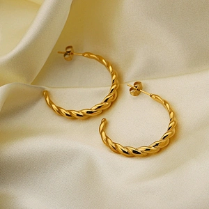 Gold Twist Hoop Earrings 18K Stainless Steel Hoop Earrings