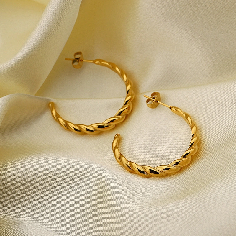 Gold Twist Hoop Earrings 18K Stainless Steel Hoop Earrings