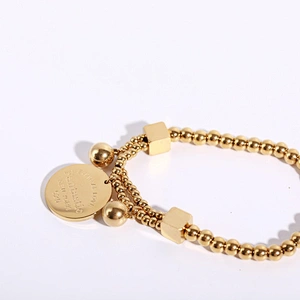 Letter Engrave Charm Bead Stainless Steel Bracelet Custom