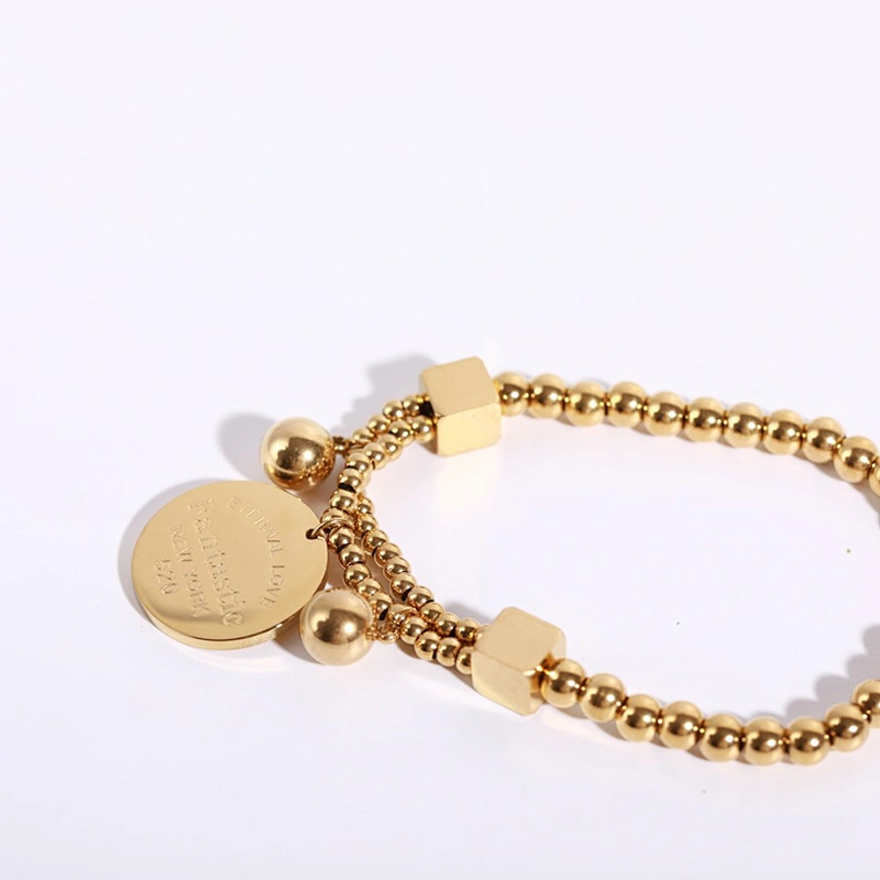 Letter Engrave Charm Bead Stainless Steel Bracelet Custom