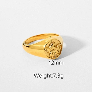 Vintage Steel Ring 18k Gold Plated Engraved Women's Ring