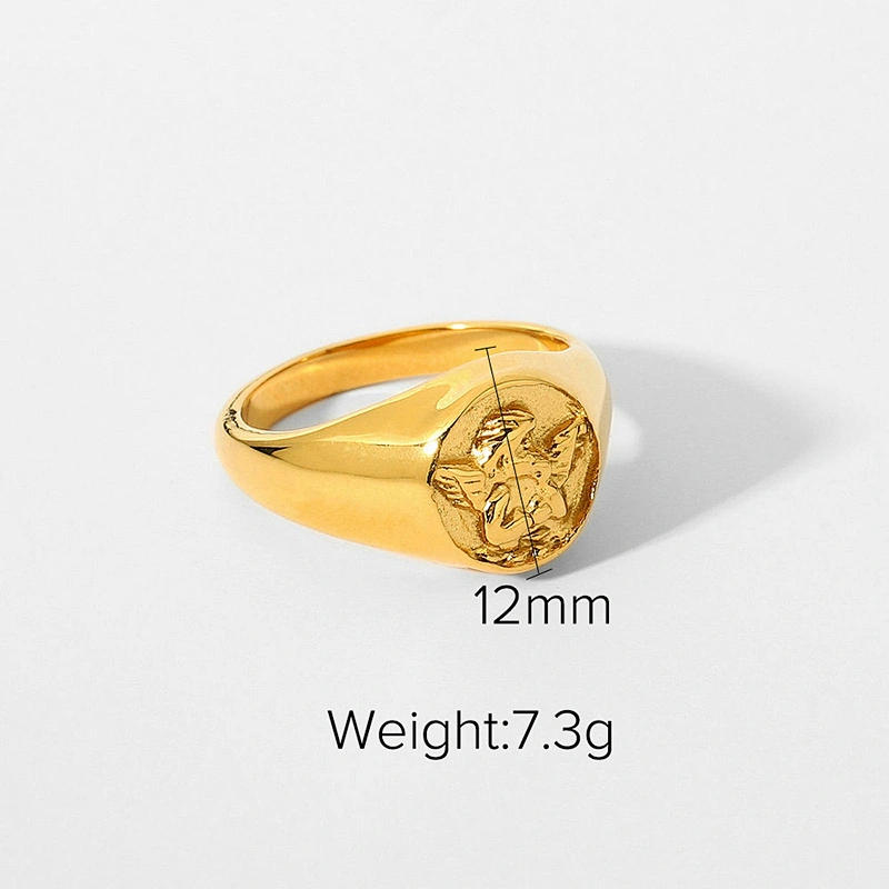 Vintage Steel Ring 18k Gold Plated Engraved Women's Ring