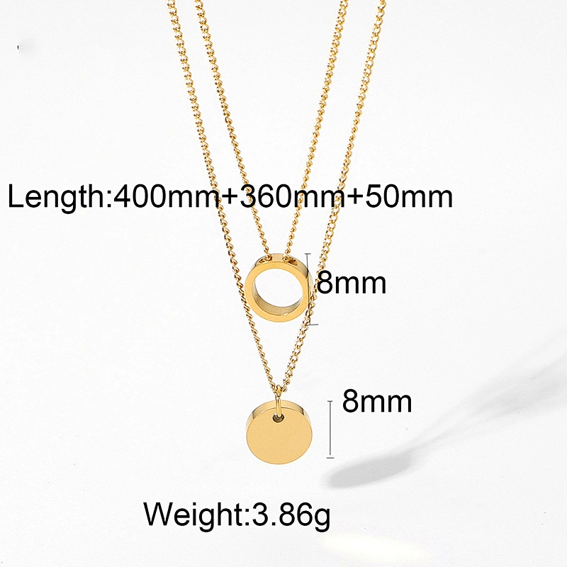 Simple Gold Double Necklace Steel Hollow Pendant Necklace