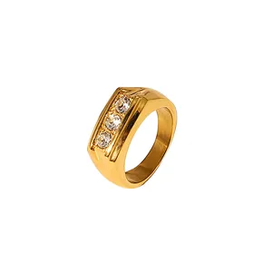 New Zircon Ring Stainless Steel Geometric Zircon Ring Party
