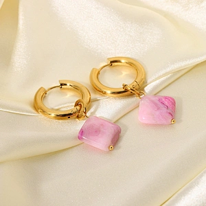 Pink Steel Natural Stone Drop Earrings for Women