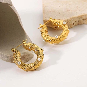 Gold Plated Earrings Pearl Zircon Stainless Steel Earrings